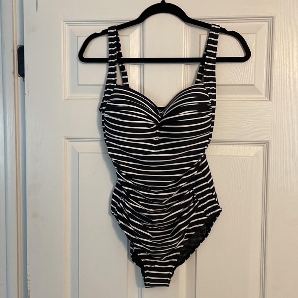 Black and White Striped Swimsuit